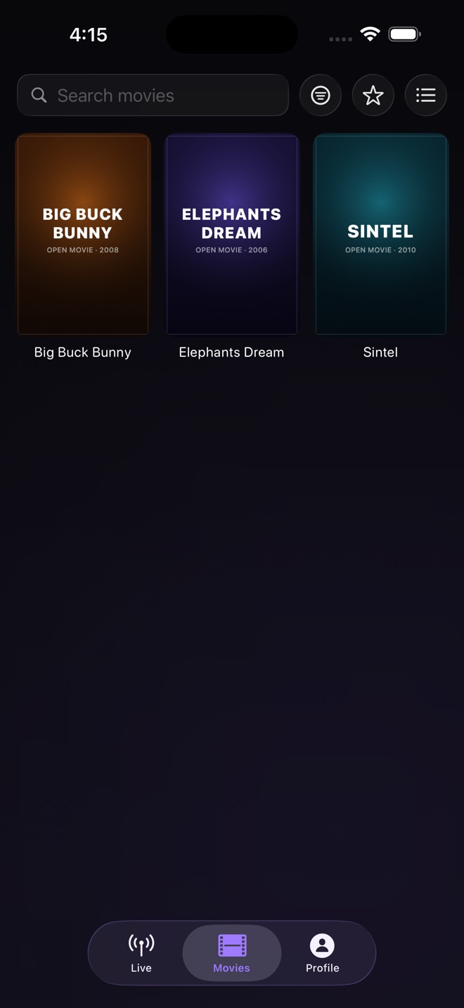 VOHR Movies library on iPhone